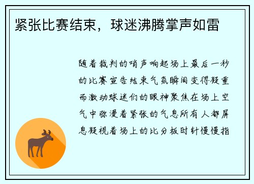 紧张比赛结束，球迷沸腾掌声如雷