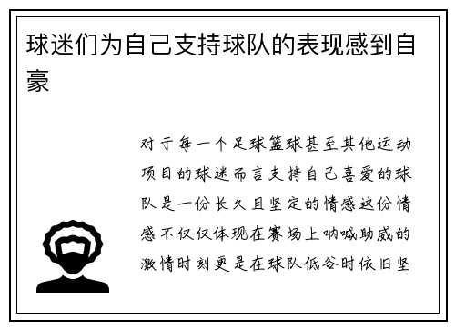 球迷们为自己支持球队的表现感到自豪