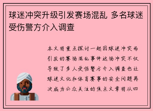 球迷冲突升级引发赛场混乱 多名球迷受伤警方介入调查